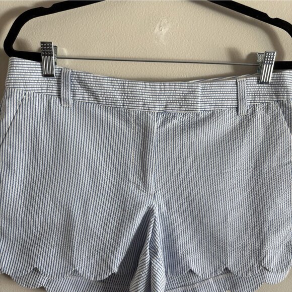 J.Crew Factory Women 12 Blue White Striped Preppy Seersucker Scalloped Shorts - Picture 4 of 9